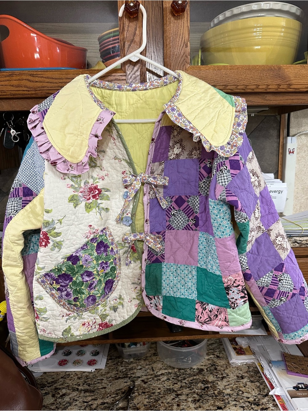Quilted Patchwork Women's Jacket in Purple, Yellow & Green.